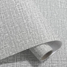 Yancorp 10Ft Textured Fabric Gray Wallpaper Faux Grasscloth Grey Peel and Stick
