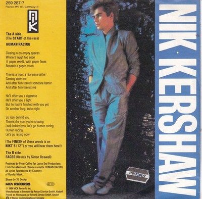 -2475- Nik Kershaw - Human Racing - 7''-Single - exzellent + Info-Blatt
