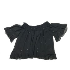 Zara Damen Schulterfreies Top Schwarz Gr. Small Rüschenärmel Transparent Fließend Perlen