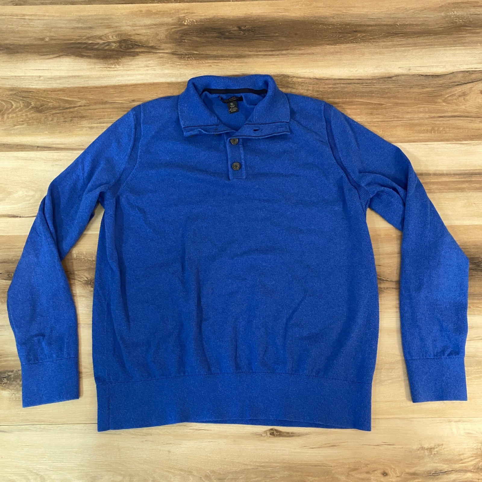 Banana Republic Mens XL Royal Blue Cotton Cashmere Polo Button Sweater