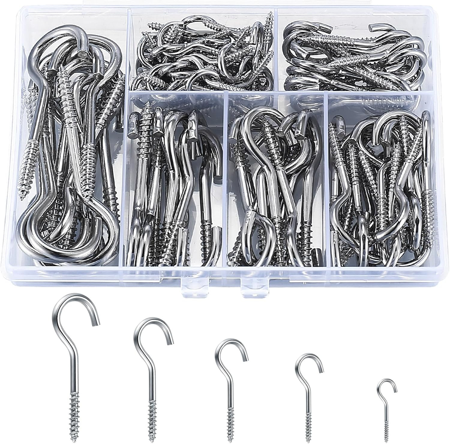 115 Pcs Ceiling Screw Hooks Silver Metal Cup Hooks for Plants Cups Keys