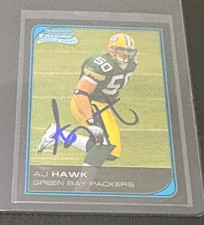 AJ HAWK AUTOGRAPHED 2006 BOWMAN CHROME ROOKIE CARD W/COA. rookie card picture