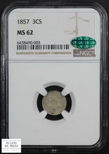 1857 Silver Three Cent Piece 3CS NGC MS 62 CAC