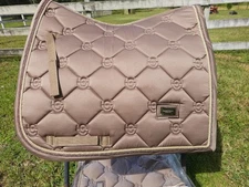 Equestrian Stockholm Champagne Saddle Pads - Full - Modern & Monogram