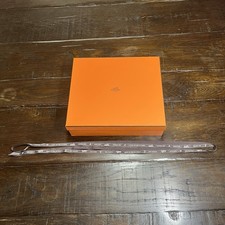 Hermes Paris Orange Gift Storage Box 13.5x12x3.5  Brown Logo Ribbon
