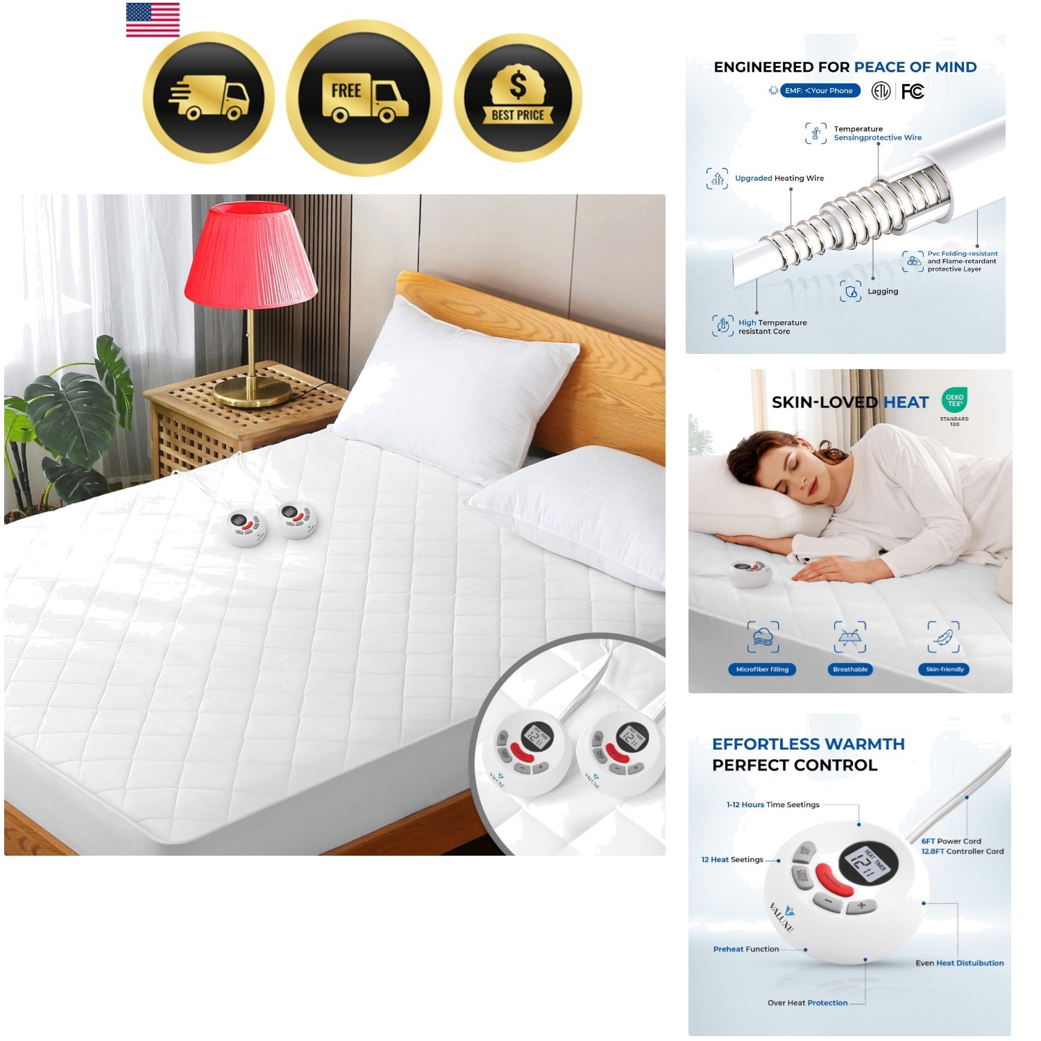 Queen Size Quilted Zone Heating Electric Bed Warmer Luxur...