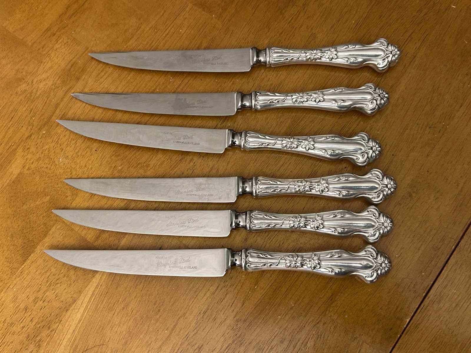 Vintage Sheffield England 6 Sterling Handles Steak Knives