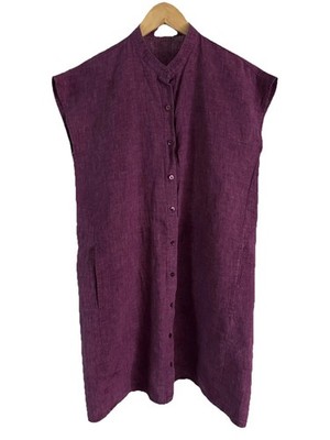 Eileen Fisher Organic Linen Delave Dress Sleeveless Short Raspberry Purple Sz S