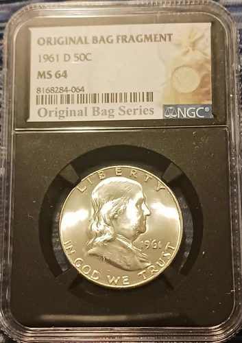 1961-D Franklin Half Dollar Original Bag Fragment MS64 NGC