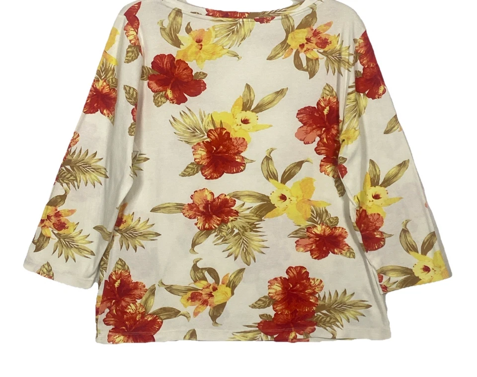 Женская блуза Talbots размер XL топ длинный slv красный гибискус цветочный круглый вырез - Изображение 2 из 4