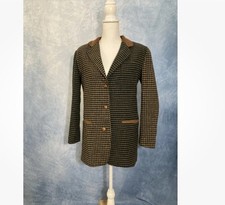 Vintage 1980s Women  s Houndstooth Blazer Size Small Wool Blend Mismatched Colors