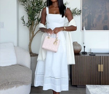 NEW Reformation Everett Linen Midi Dress White | US 2 UK 6