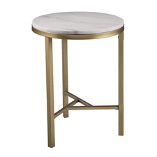 Garza Midcentury Modern Marble Side Table, 18X 24, white