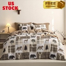 Rustic Comforter Set with Sheets, Cabin Lodge Christmas Bear Moose Deer Wildlife