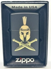 Spartan Helmut Cross Swords Black Matte Zippo Lighter New