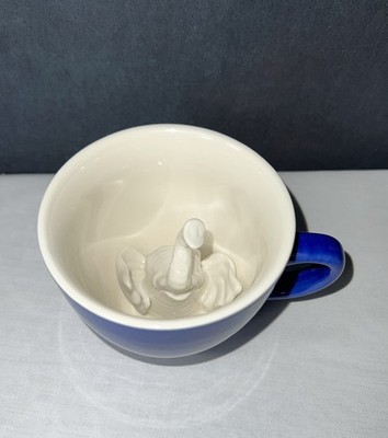 CREATURE CUPS Cobalt Blue Ceramic Coffee Cup With 3D Elephant Head Inside!