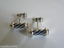 Tiffany & Co Silver Blue Enamel Column Cuff Link Cufflink Cufflinks Gift Love