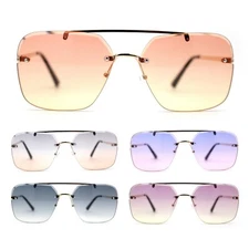 Retro Rimless Rectangle Bevel Lens Luxury Sunglasses