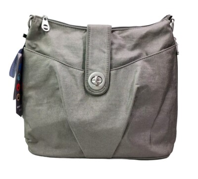 Baggallini Womens Helsinki Crossbody Hobo Light Grey Purse Bag 15