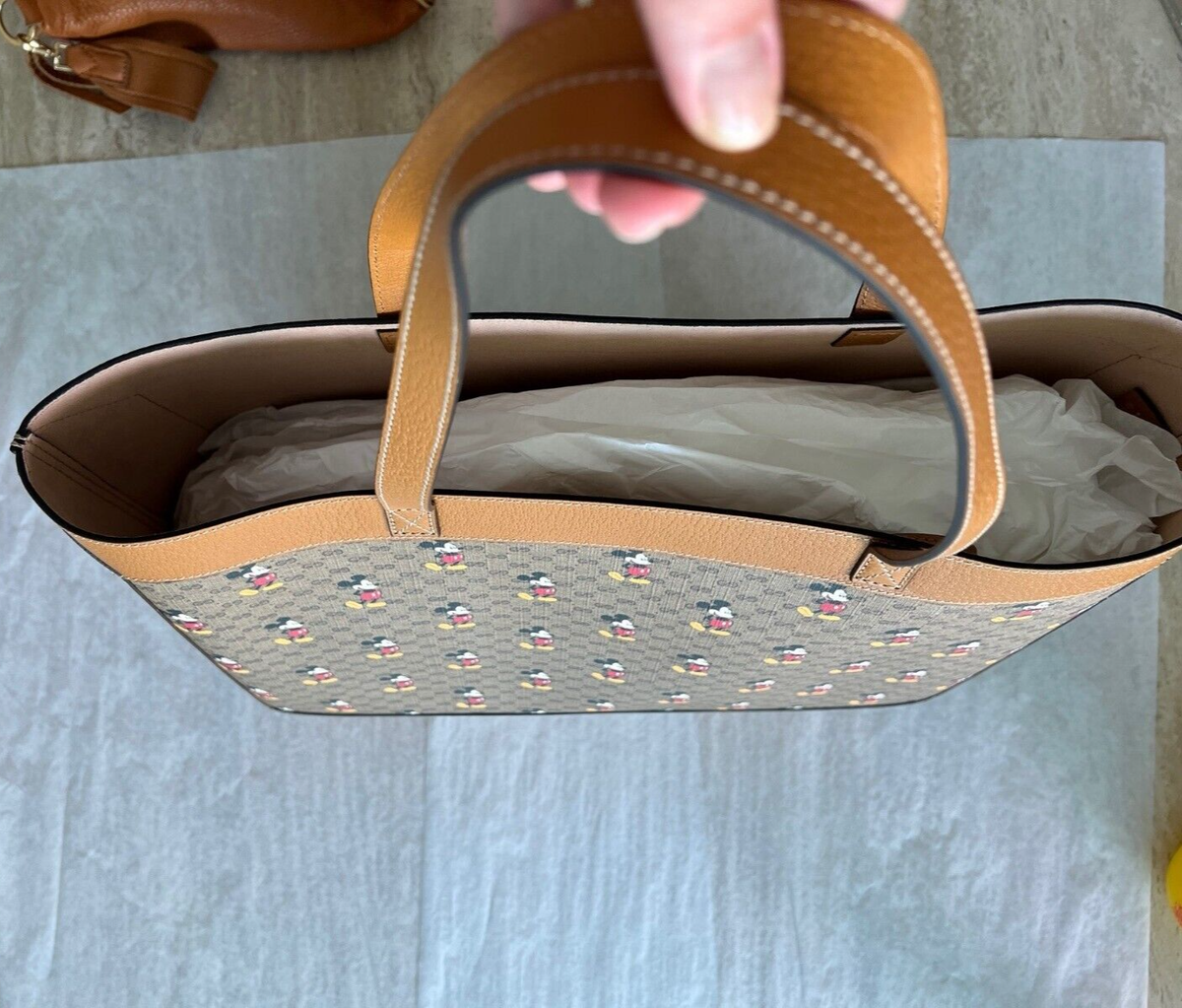 Gucci GG Disney X Mickey Mouse Large Tote Leather Tan Brown Hand