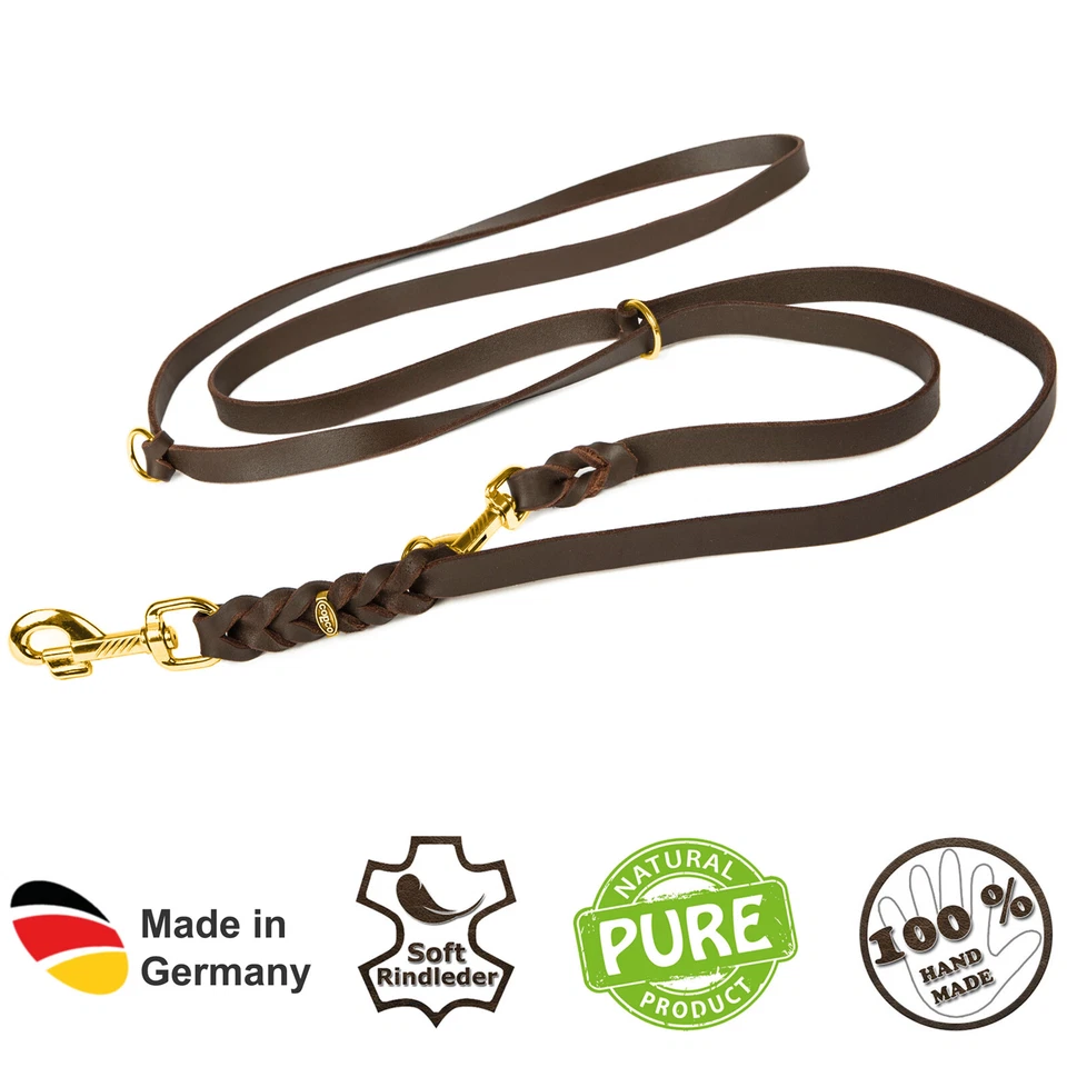 CopcoPet Fettlederleine Leder Hundeleine geflochten 3fach verstellbar Messing  - Bild 4 von 4