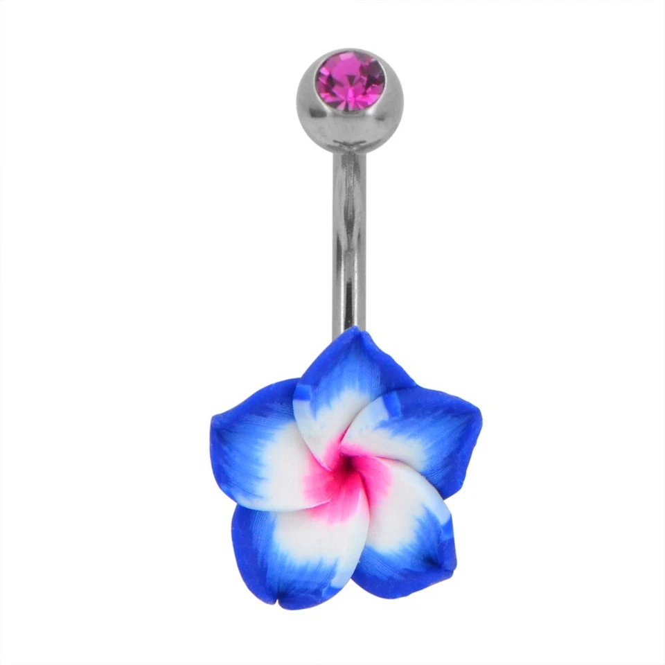 Anillo ombligo barra acero calibre 4-14 3/8 pulgadas boho hawaiano flor plumeria B616 Foto 4 de 4