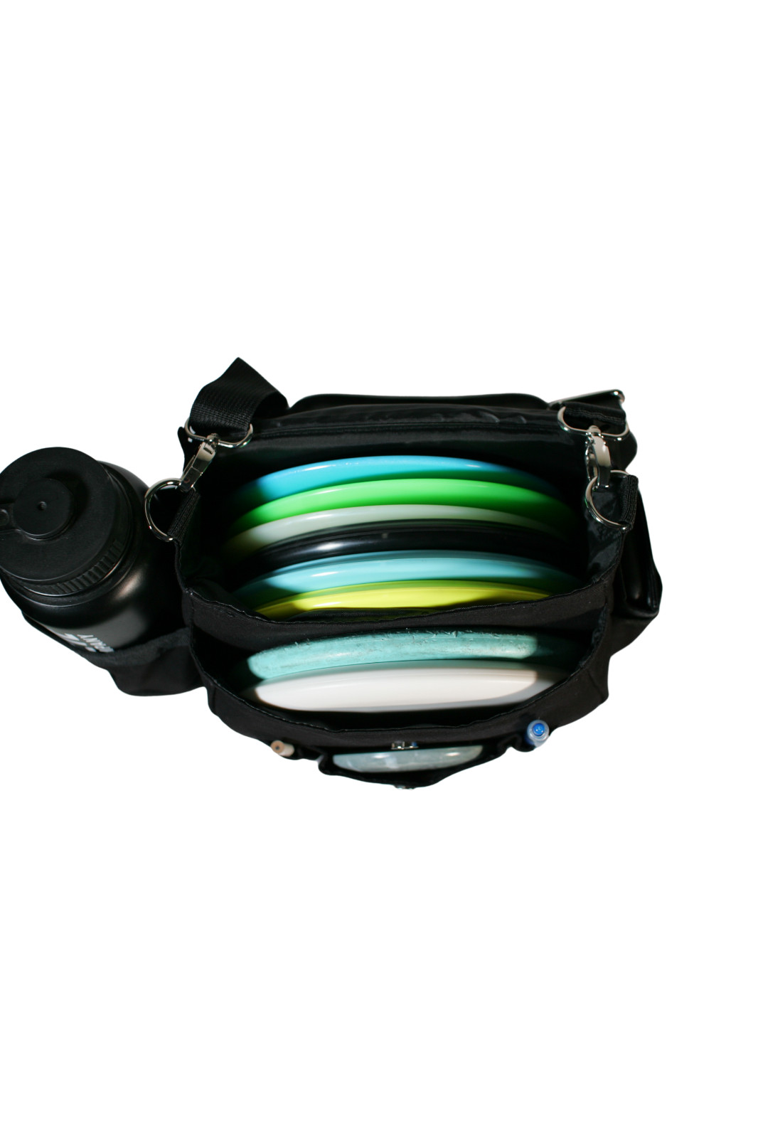 FLY GREEN BLACK NICKEL BAG 3 CANVAS DISC GOLF SHOULDER BAG & CART PUTTER POCKET