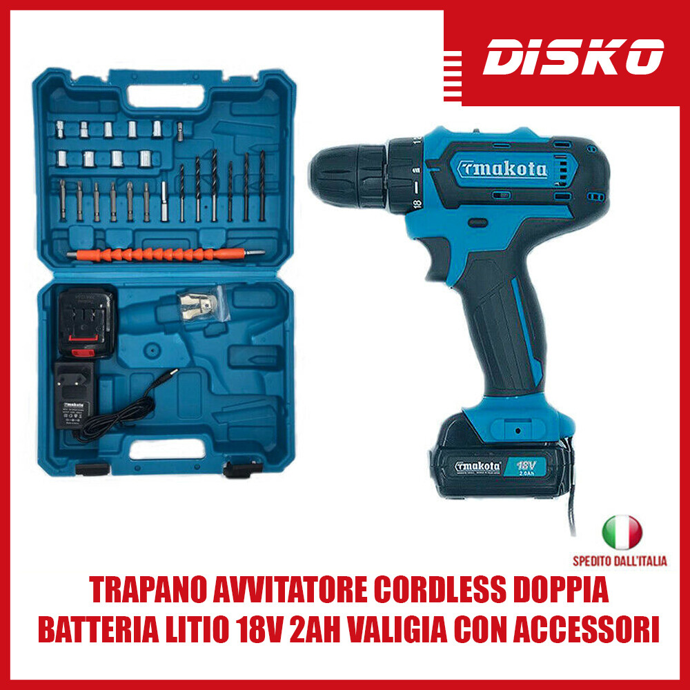 Kit Avvitatore Cordless 18V 2Ah: Doppia Batteria Litio + 24 Accessori