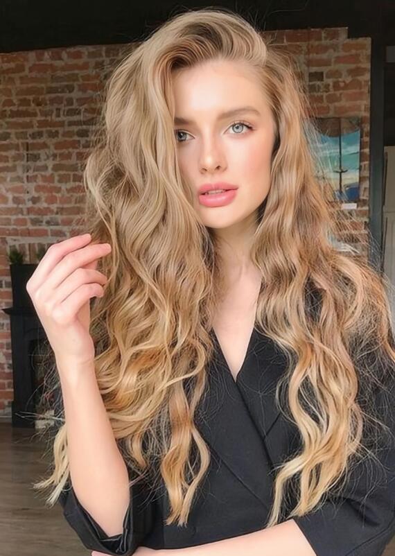 Pelucas largas rubias para mujeres cuerpo onda encaje natural frente mezcla cabello humano calor OK