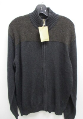 NWT Method Gray & Brown Knit Full Zip Mock Turtleneck Sweater Size L/ XL