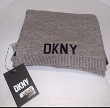 DKNY: Scarf Solid Gray Black Logo: New