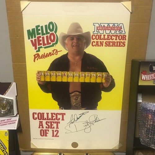 VTG 1987 Mello Yello NWA American Dream Dusty Rhodes Signed Display Poster 18x28