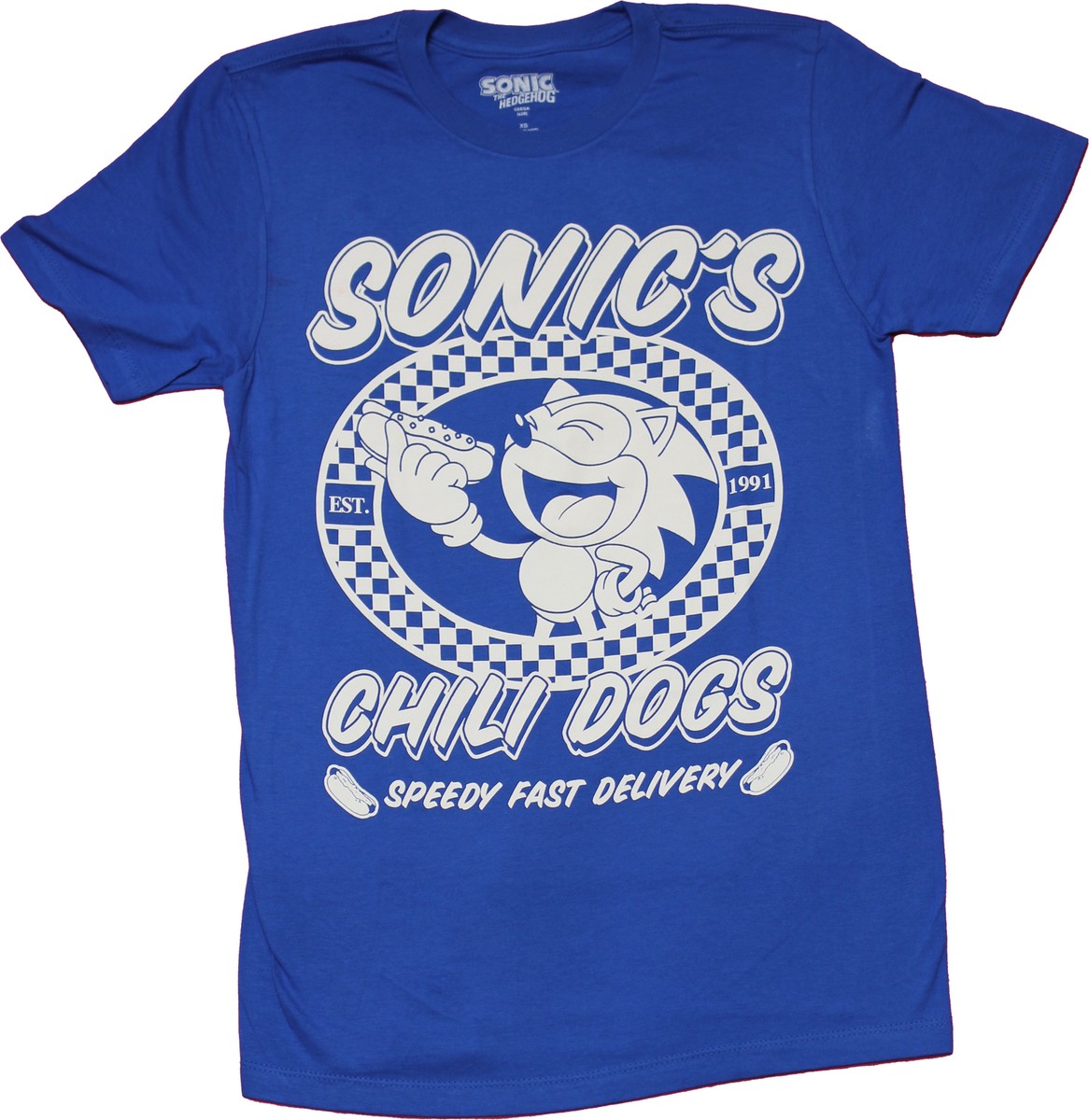Sonic The Hedgehog New Adult T-Shirt - Eating chilli dog in