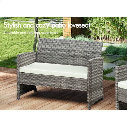 ALFORDSON Outdoor Furniture 4PCS Garden Patio Chairs Table Set Wicker Grey - Picture 8 of 12