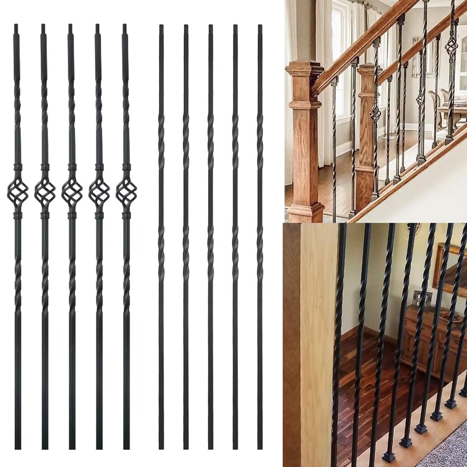 10x 1/2*44 In Wrought Iron Balusters Basket & Single Twist Metal Stair