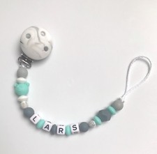 Pacifier Chain Bow Nuckelkette Tei kette with Name Turquoise White Marble