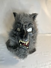 Werewolf w/ Fangs Tongue Mask Adult Full Head Gray Wolf Scary Fur Furry