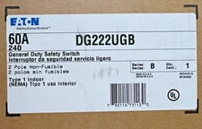 NEW Eaton DG222UGB Non-Fusible Safety Switch Disconnect, 60A, 2 Pole, 240V
