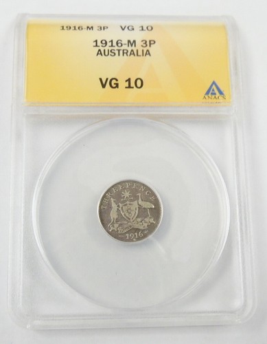 Silbermünze Australien 1916 M George V 3 Pence zertifiziert ANACS sehr guter Erhaltungszustand 10