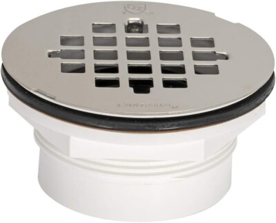 EZ-FLO 15305 Stainless Grid No-Caulk Drain Strainer Shower Bathtub White Plastic
