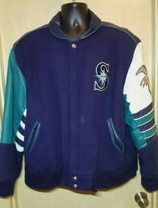 Seattle Mariners Leather Wool Varsity Jacket Mens Xl Velvet Patches Vtg Jh Usa Ebay