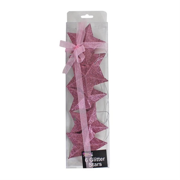Weihnachtsbaum Deko 6Er Set 80Mm Glitzer Sterne - Pink-image