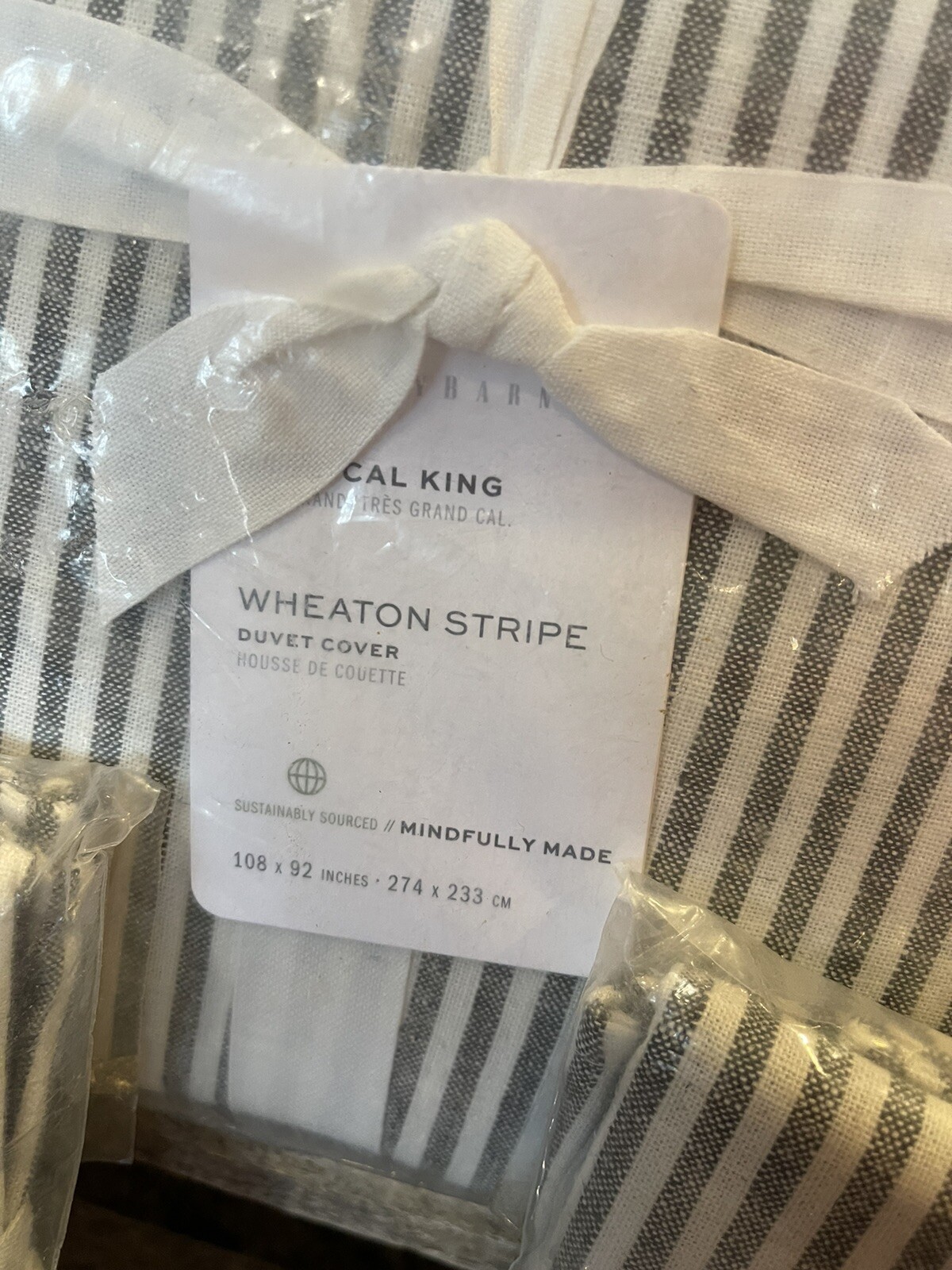 Pottery Barn Wheaton Striped Linen/Cotton King Cal Duvet Cover & Two