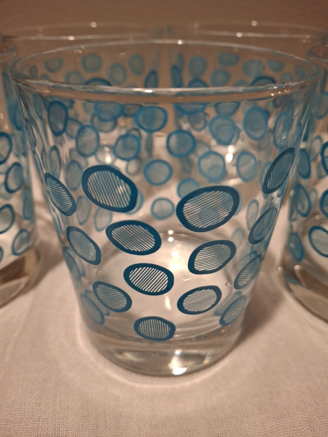 Set of 5 IKEA Turquoise Aqua Dot Lowball Cocktail Tumbler Glasses Retro Style