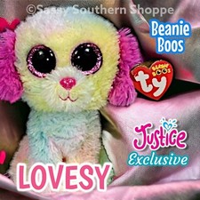 💙 2014 LOVESY Tie-Dye DOG Justice Store Exclusive Ty Beanie Boos 6" *MWMT*