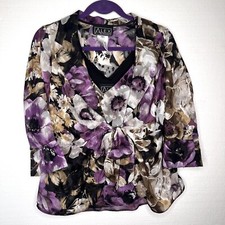 Alex Evenings 2 PC Sheer Purple Jacket Tank Top Floral Tie Front Set size small