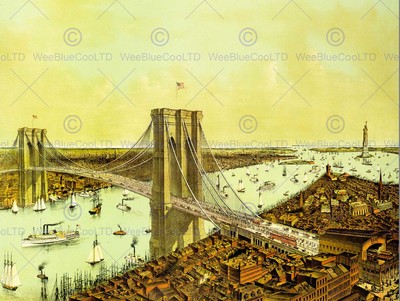 PAINTING ARCHITECTURE BUILDING BRIDGE EAST RIVER NEW YORK ART PRINT CC1051