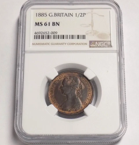 GREAT BRITAIN 1885 1/2 P HALF PENNY NGC MS61 BN MS 61 England Certified UK Coin 