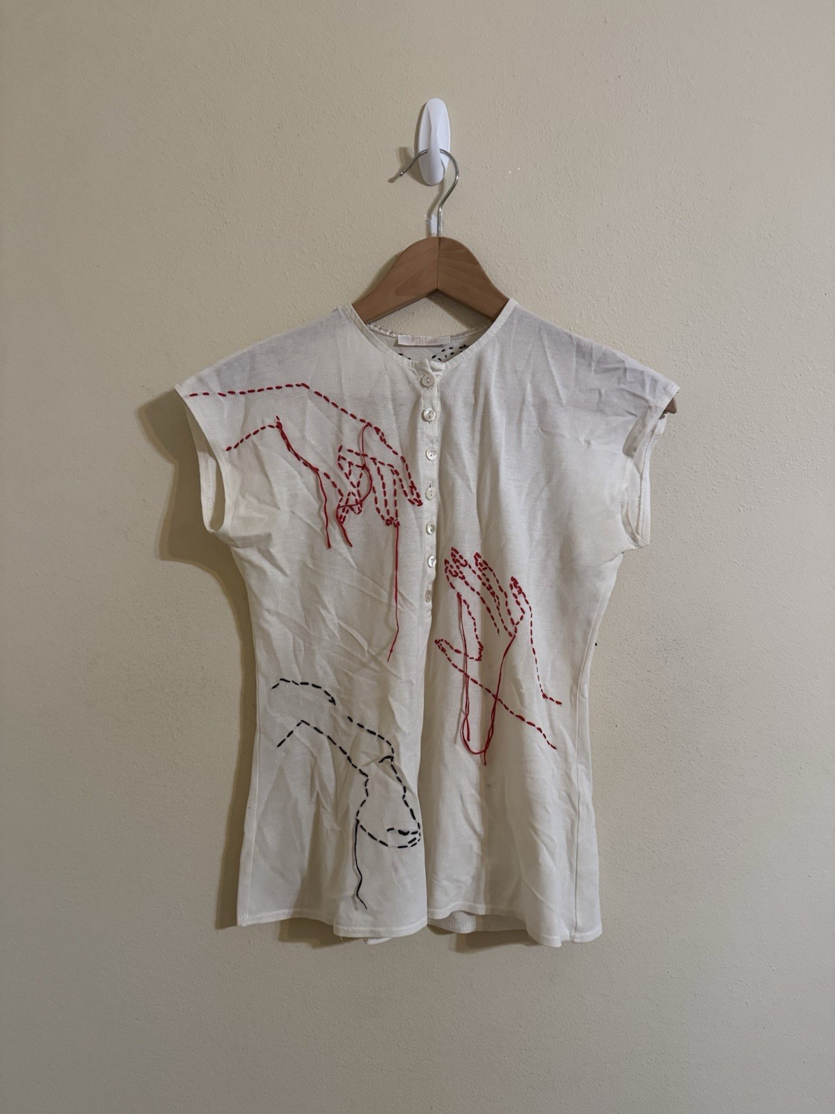 Chloe Horse Embroidered Print Tee Shirt Vtg White One Size