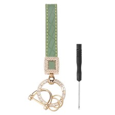 Leather Car Keychains, Microfiber Leather Bling Wristlet Keychain, Green